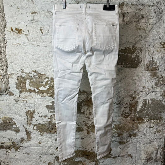 Amiri MX1 White Leather White Denim Jeans Sz 34