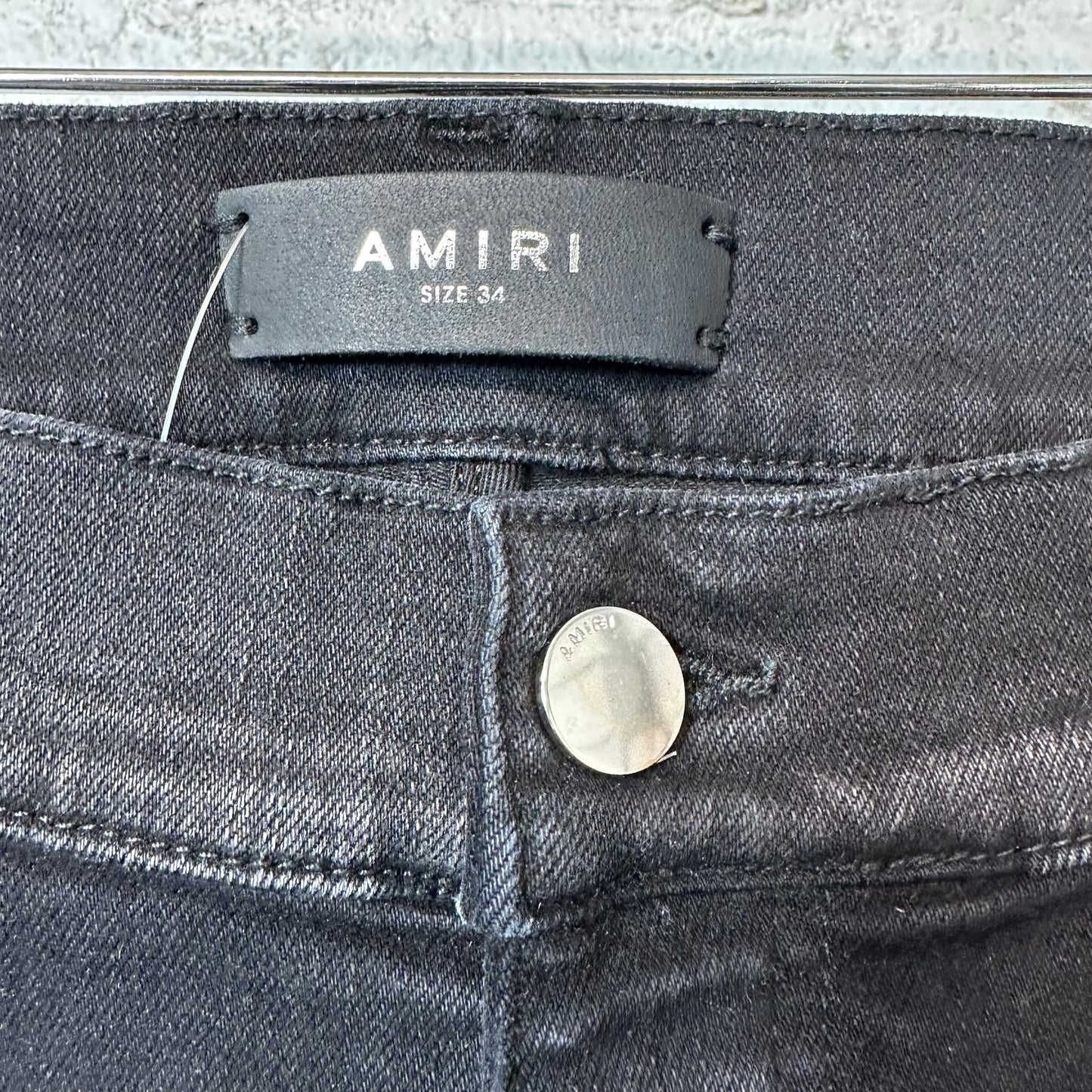 Amiri MX1 Camo Patch Black Denim Jeans Sz 34