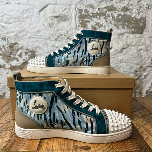 Louboutin Blue Green Stripe Spike Sneaker Sz 10.5 (43.5)