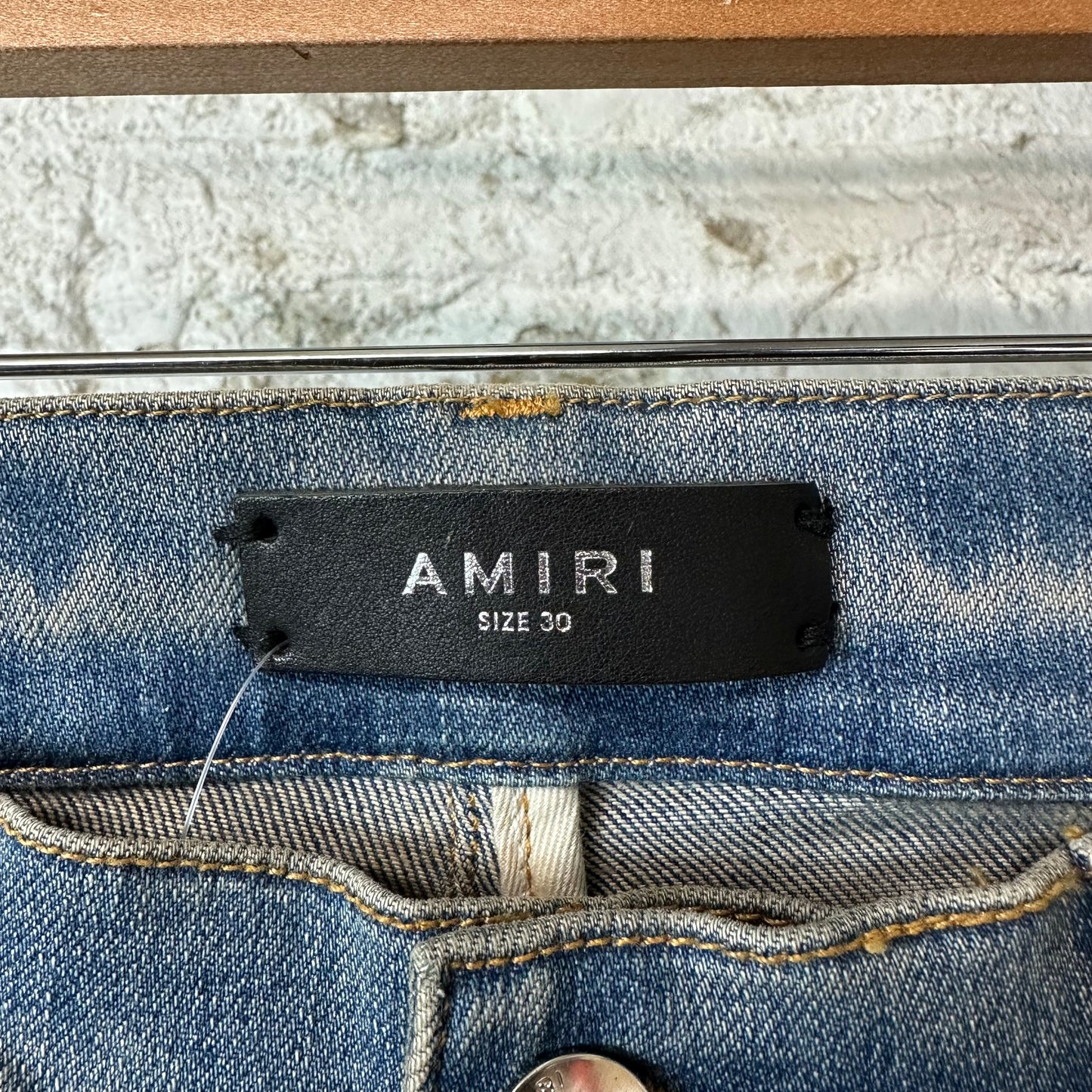 Amiri MX1 Orange Paisley Art Patch Blue Denim Jeans Sz 30