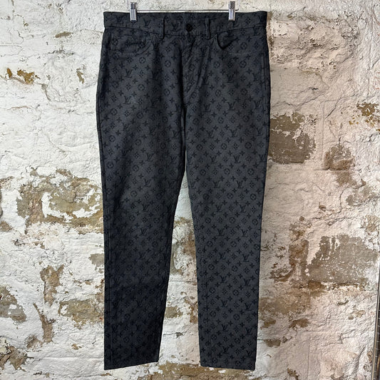 Louis Vuitton NBA Black Monogram Dark Grey Jeans Sz 34