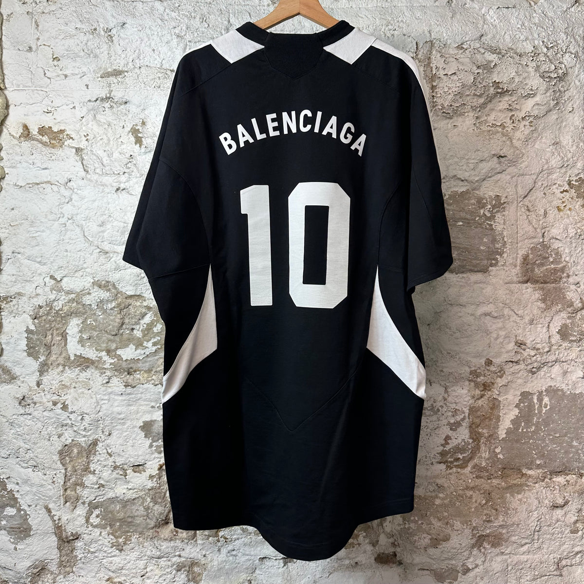 Balenciaga Panelled Logo Black Soccer Shirt Sz M