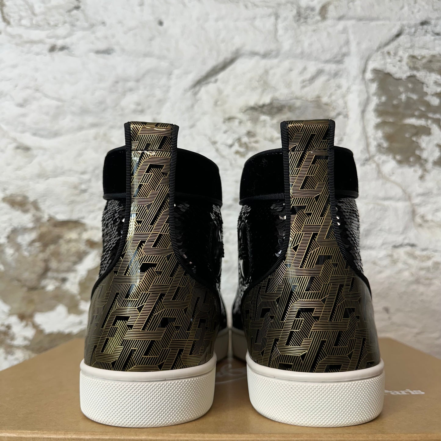 Christian Louboutin High Black Sequen Spike Sneaker Sz 11.5 (44.5) DS