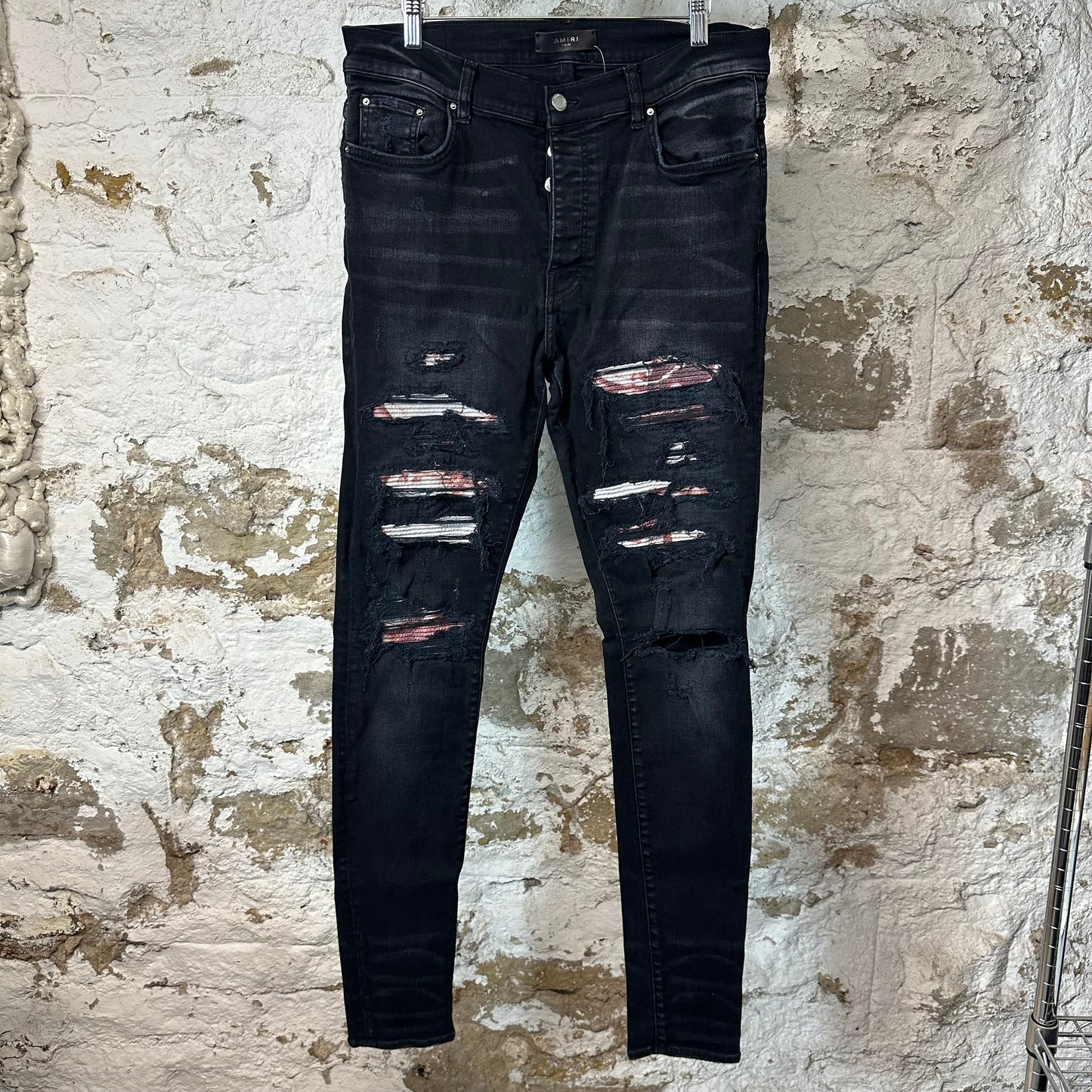 Amiri MX1 Red Tie Dye Black Denim Jeans Sz 36