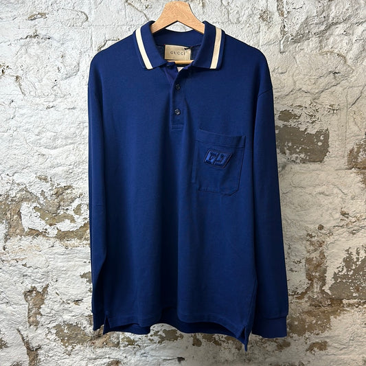 Gucci Snowboarding Blue L/s Polo Sz M