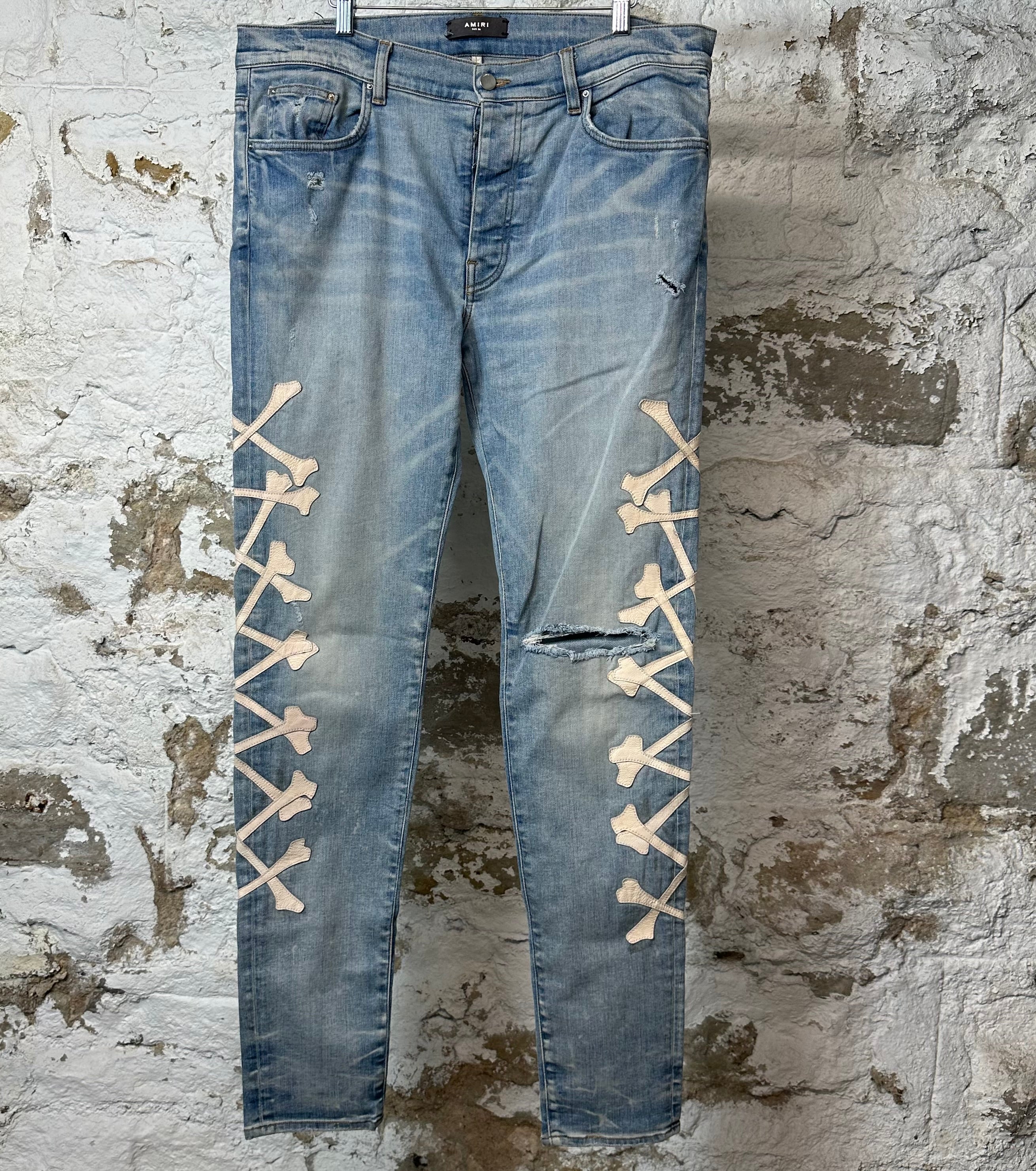 Amiri Cream Bones Blue Denim Jeans Sz 36