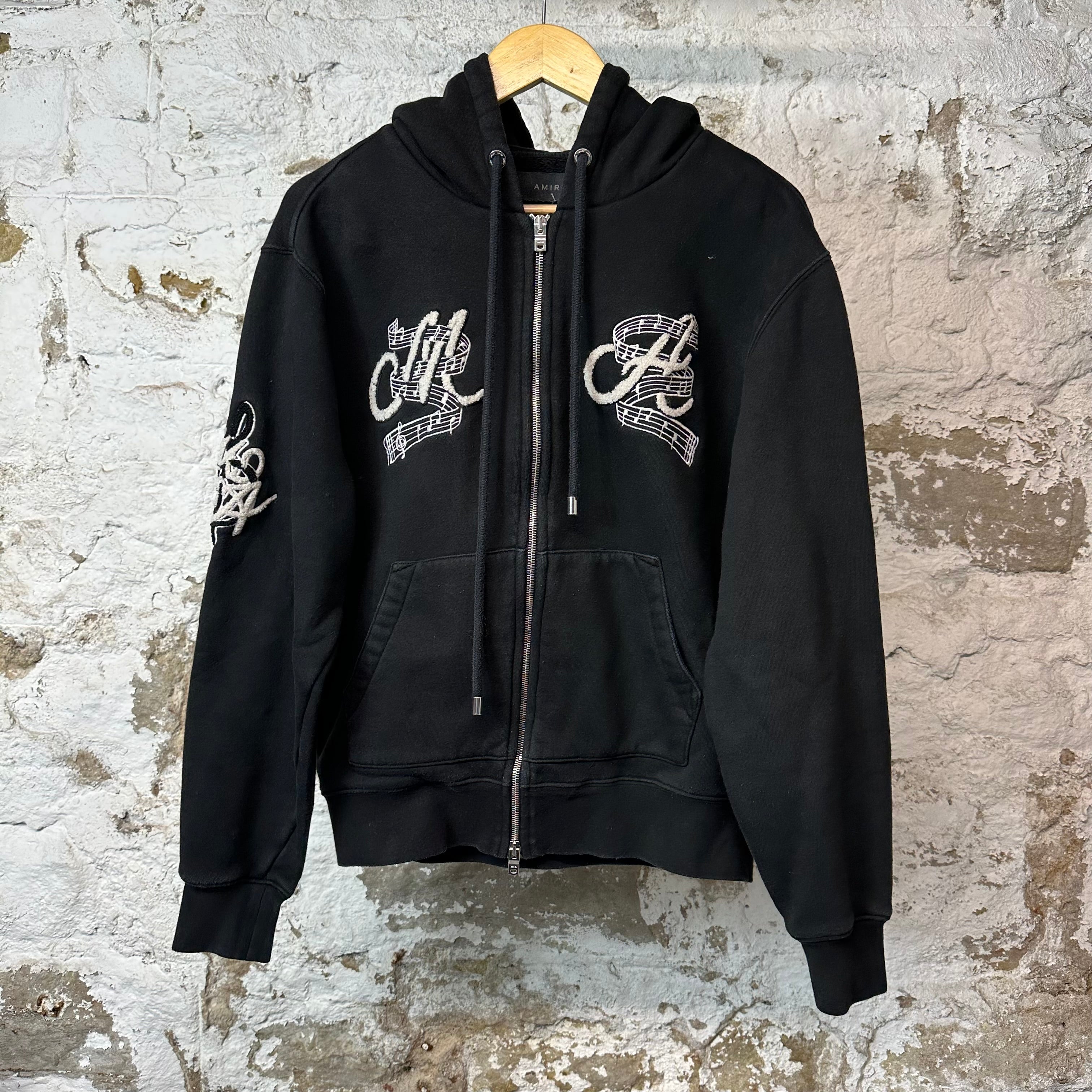 Amiri Music Club Zip Up Hoodie Black Sz S