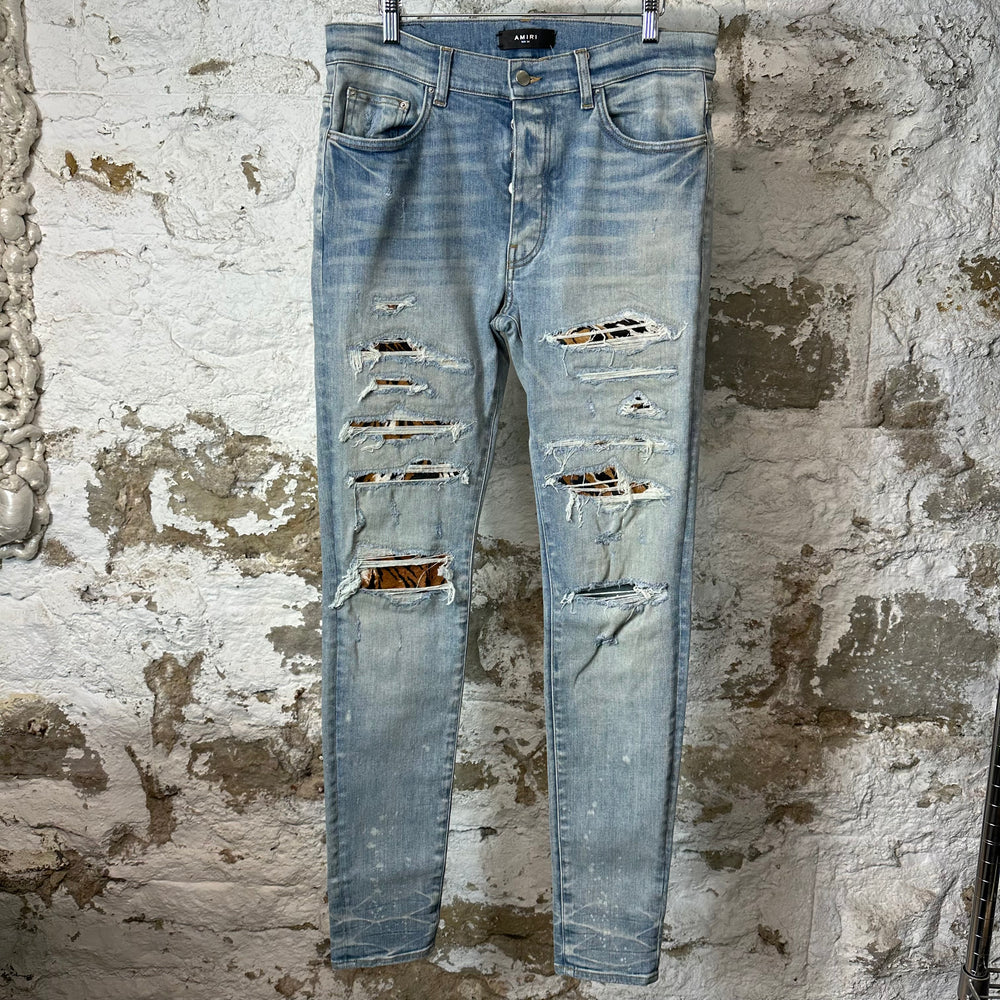 Amiri Leopard Thrasher Blue Denim Jeans Sz 34
