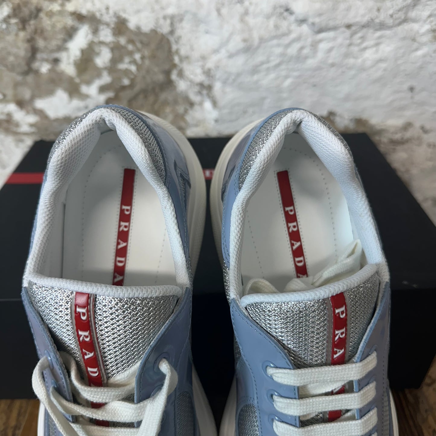 Prada Americas Cup Astrale Argento Patent Sneaker Sz 8.5 DS
