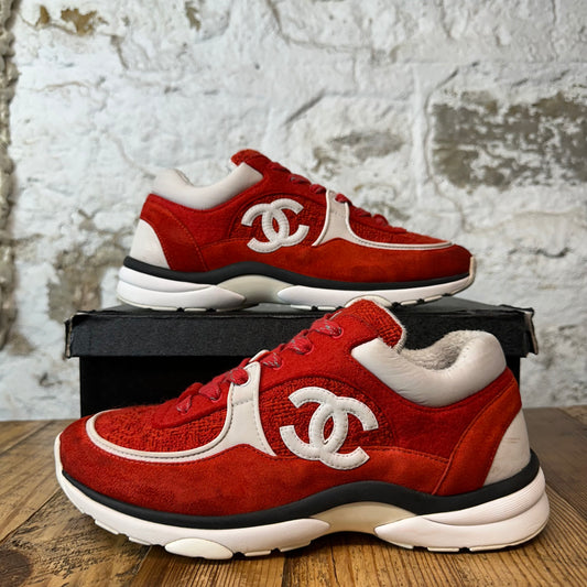 Chanel White CC Red Tweed Sneaker Sz 8 (41)