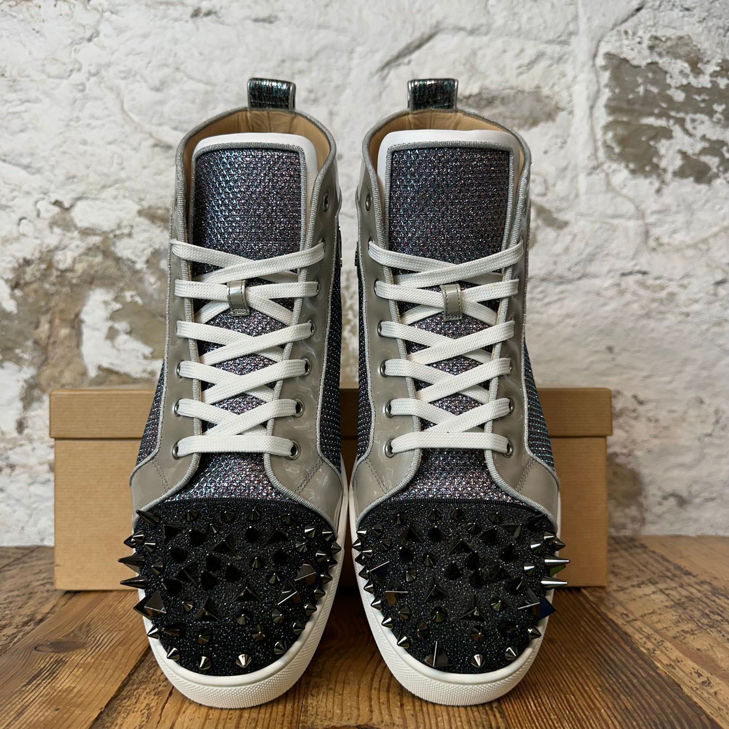 Christian Louboutin High Blue Silver Spike Sneaker Sz 12.5 (45.5)