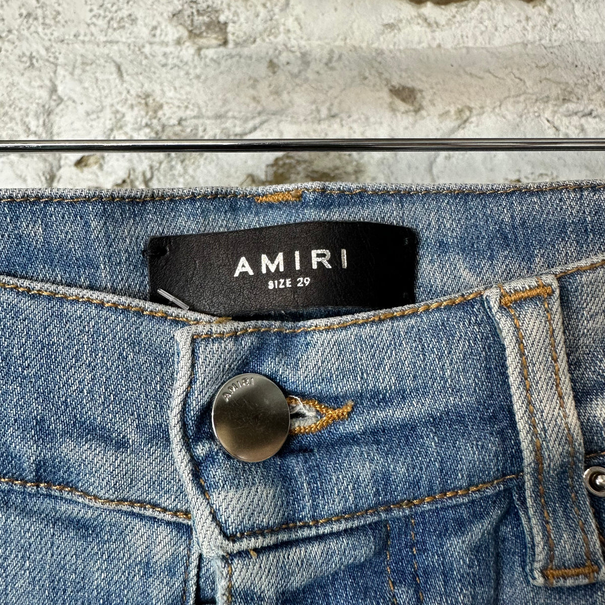 Amiri MX1 Black Leather Blue Denim Jeans Sz 29
