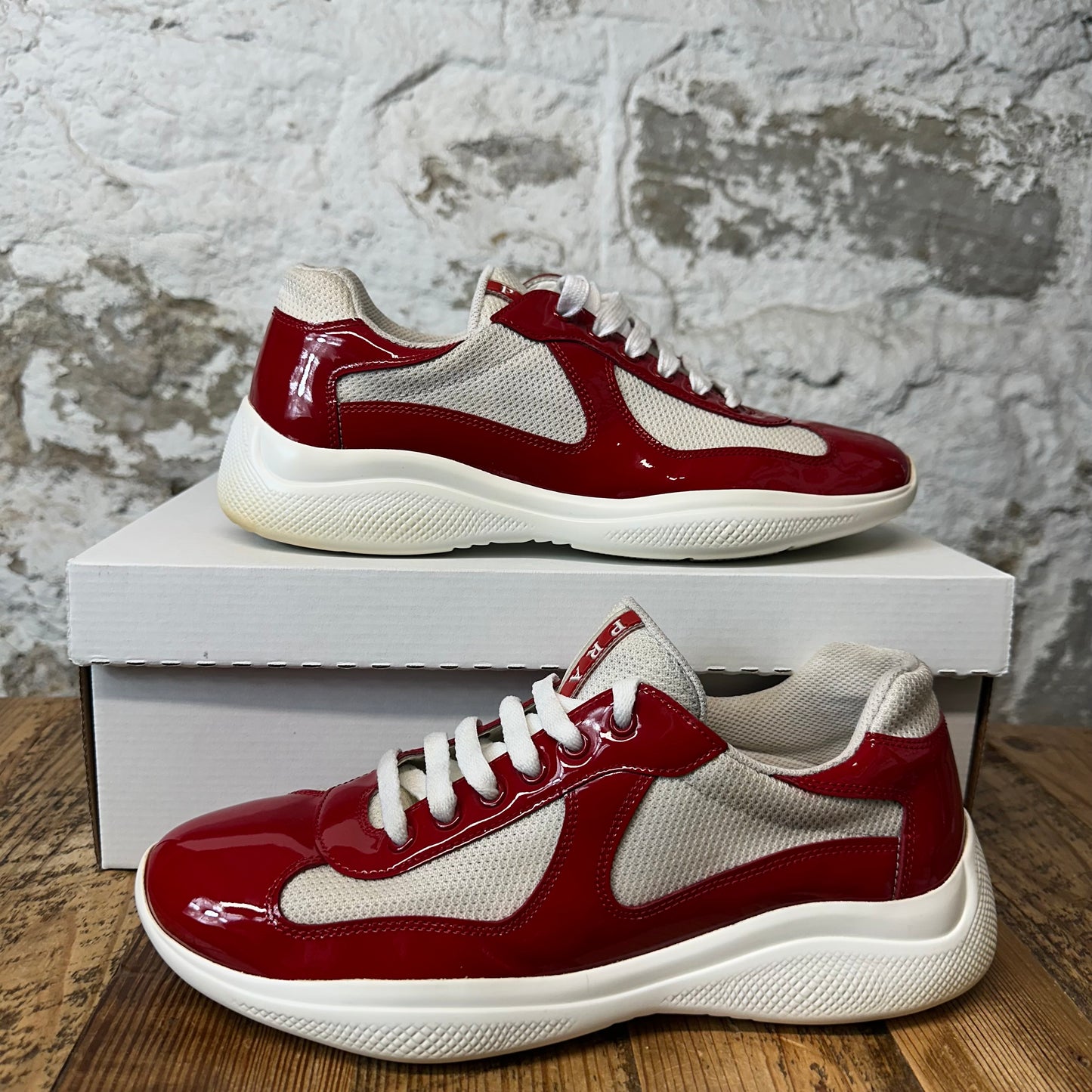 Prada Americas Cup Red Patent Grey White Sneaker Sz 7