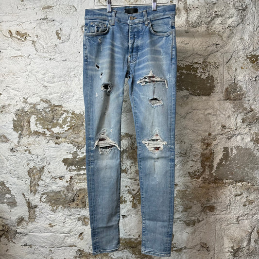 Amiri MX1 Multicolor Flannel Blue Denim Jeans Sz 30