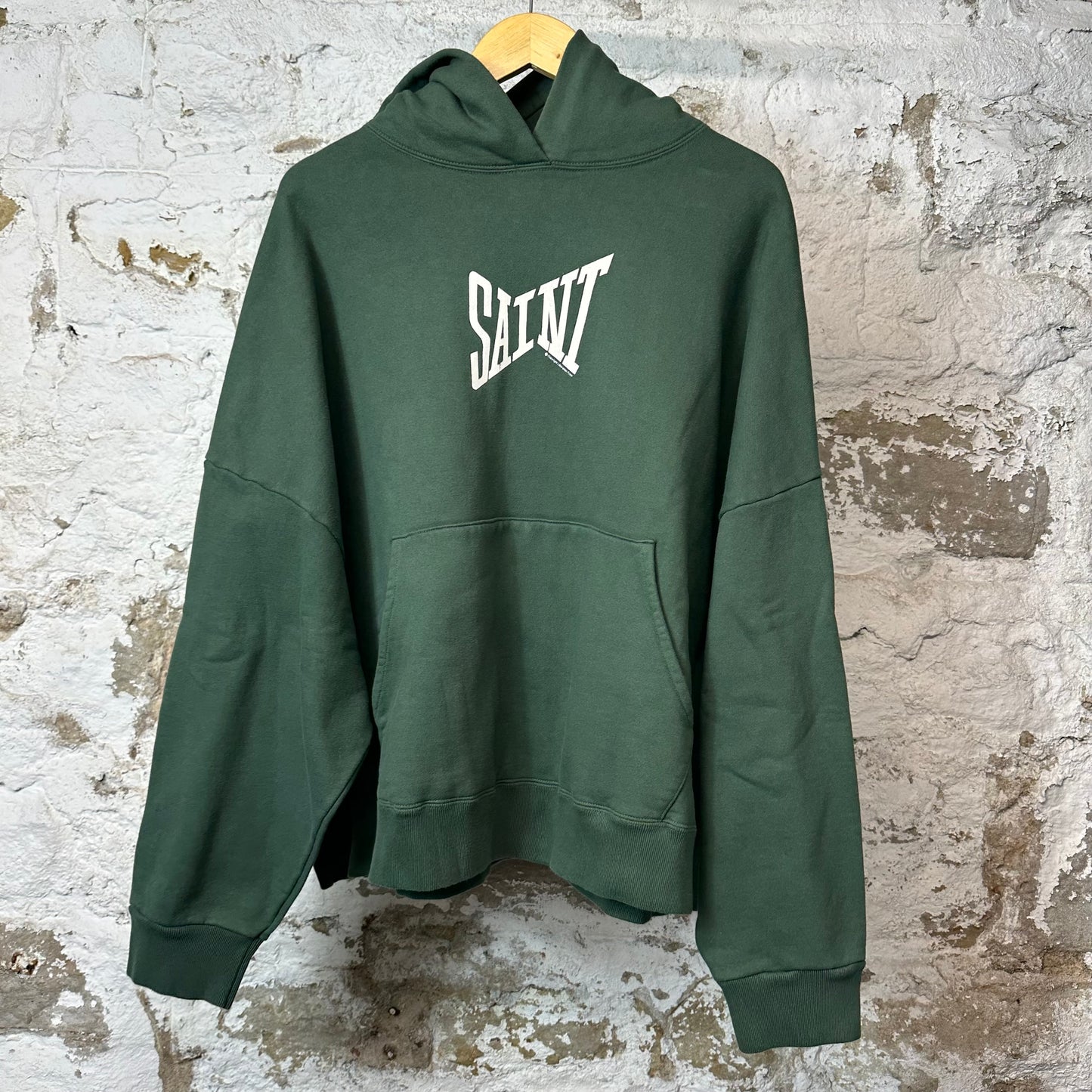 Saint Michael White Logo Hoodie Green Sz L
