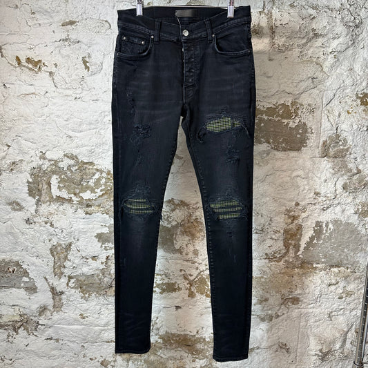 Amiri MX1 Green Grey Plaid Black Denim Jeans Sz 30