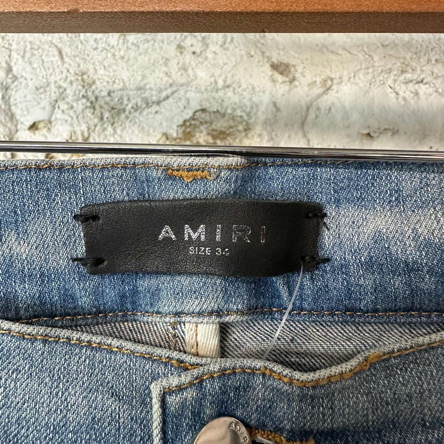 Amiri MX1 Brown Suede Blue Denim Jeans Sz 34
