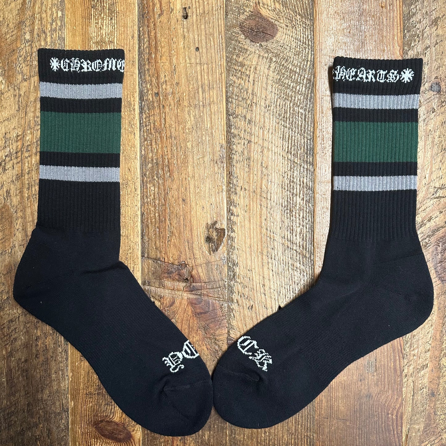 Chrome Hearts Green Grey Stripe Black Socks DS