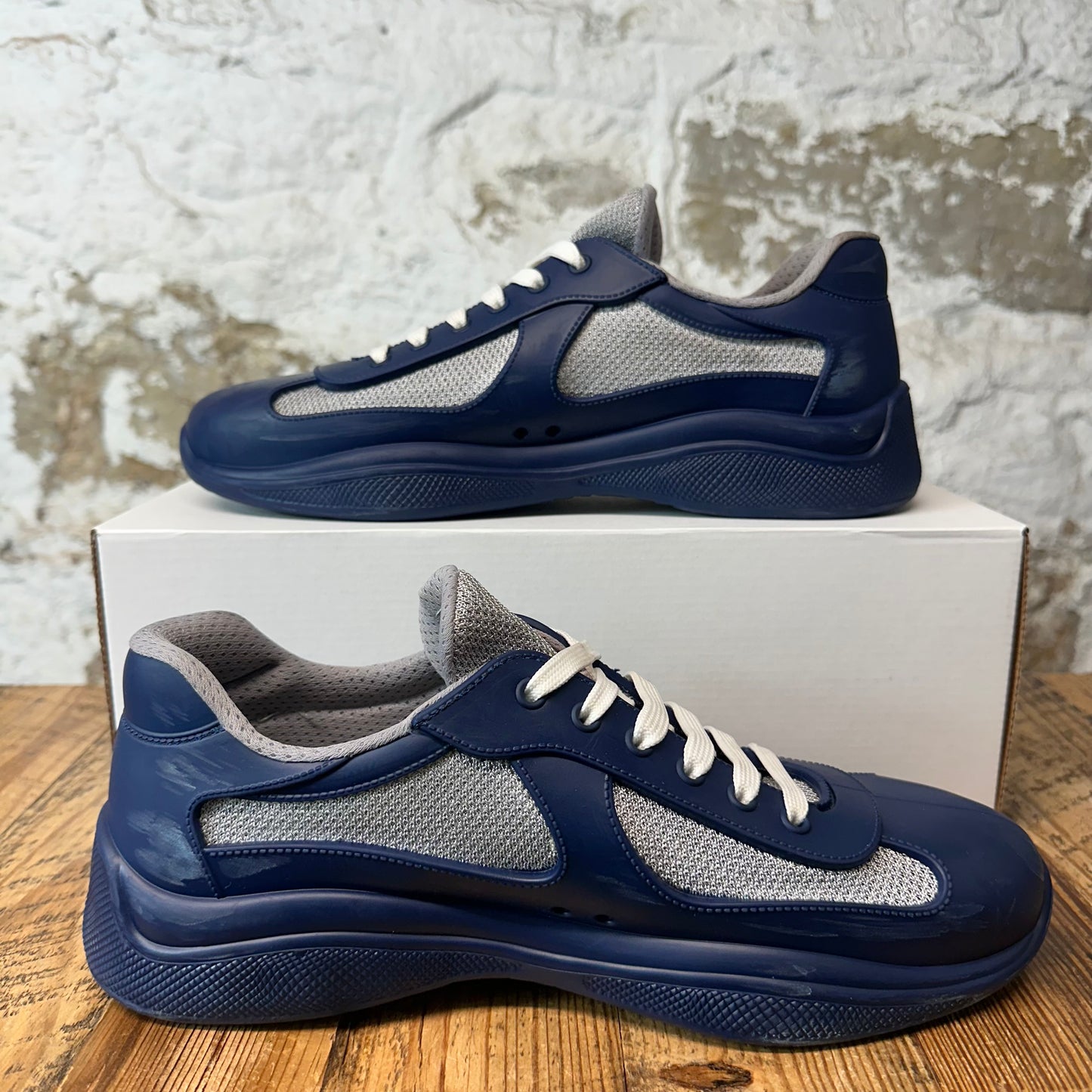 Prada Americas Cup Navy Rubber Grey Sneaker Sz 10 (43)