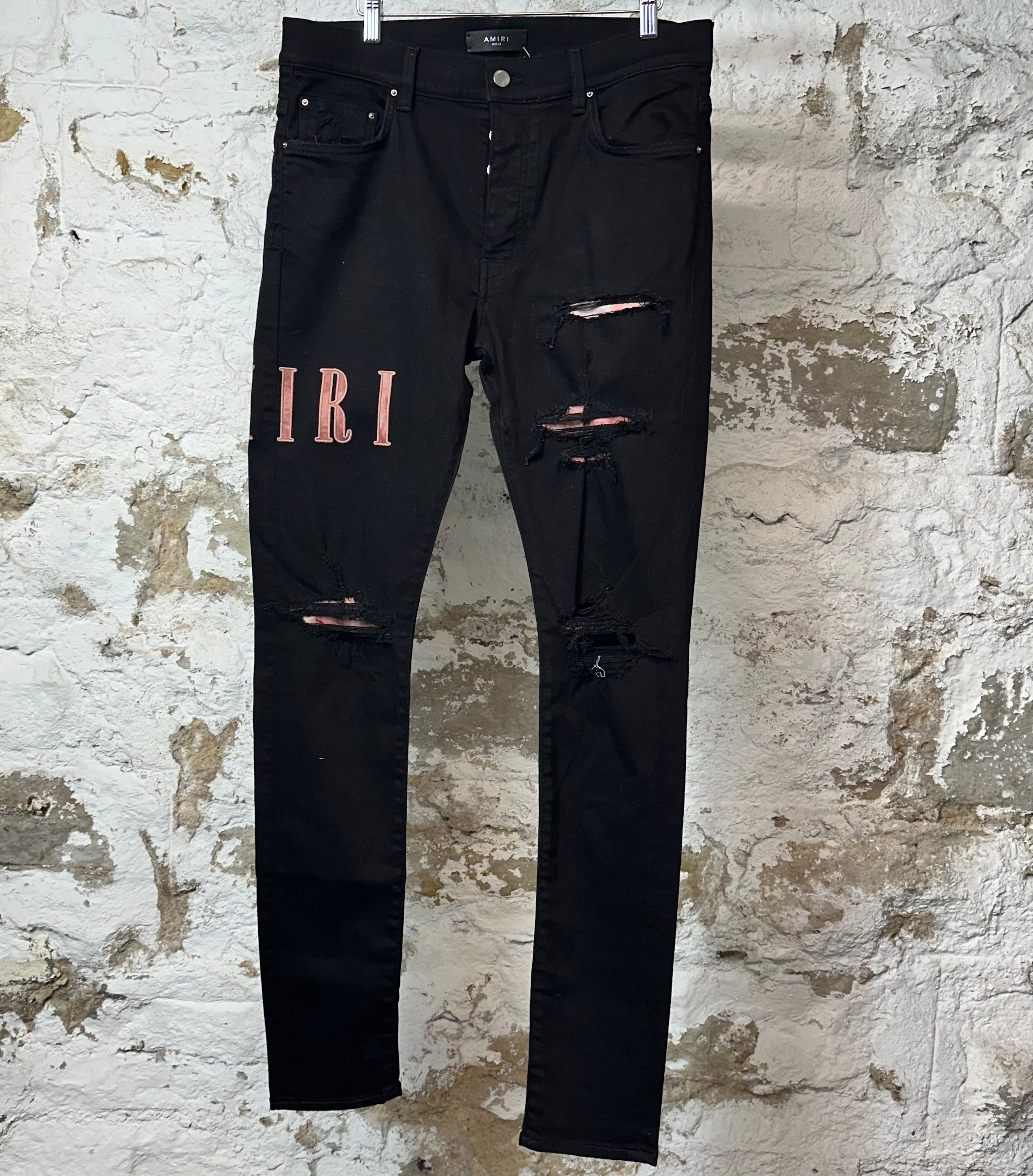 Amiri Red Tie Dye Core Logo Black Denim Jeans Sz 34