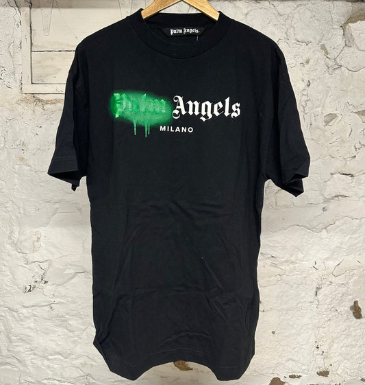 Palm Angels Green Spray Milano T-shirt Black Sz XL