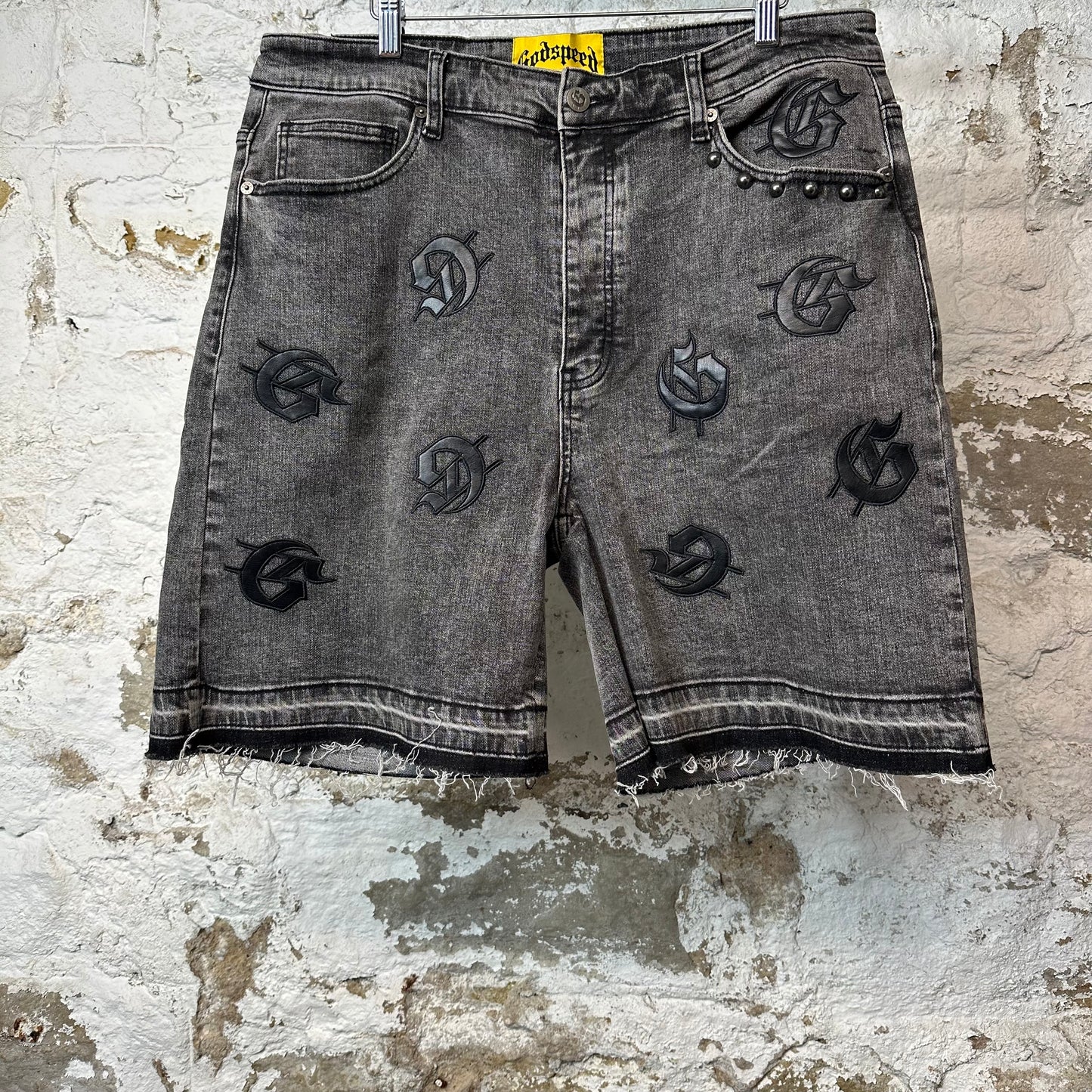 Godspeed G Patch Gray Jean Shorts Sz 36
