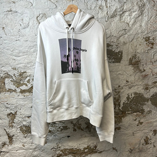 Palm Angels Palm Tree Photo Hoodie White Sz L
