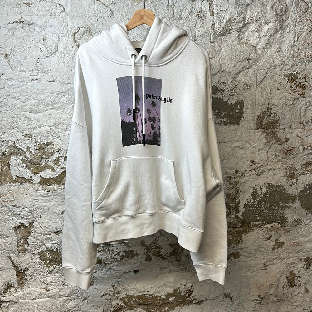 Palm Angels Palm Tree Photo Hoodie White Sz L