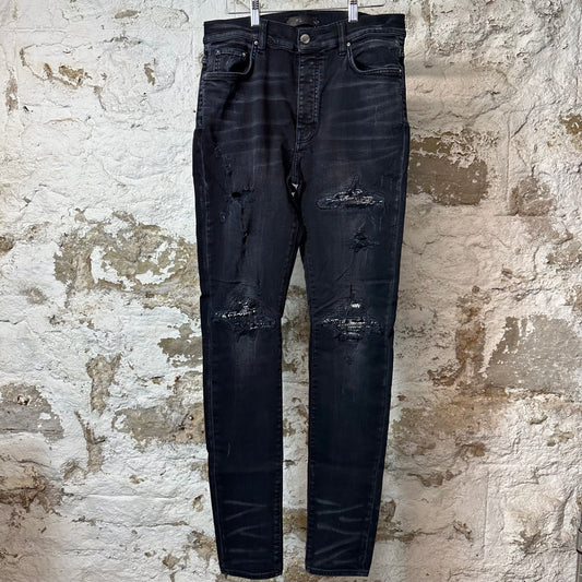 Amiri MX1 Black White Woven Black Denim Jeans Sz 32