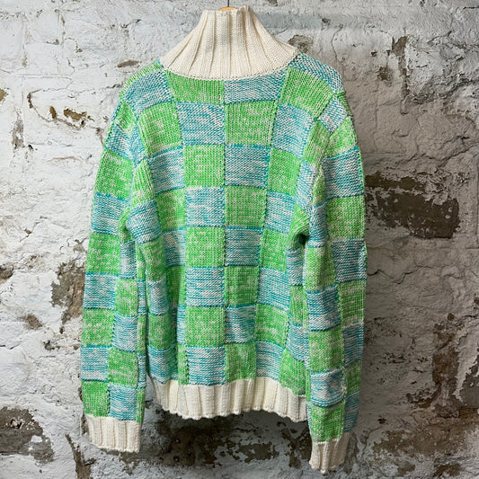 Louis Vuitton Blue Green Damier Knit Button Up Cardigan Sz XXL DS