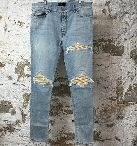 Amiri MX1 Yellow Suede Blue Denim Jeans Sz 36