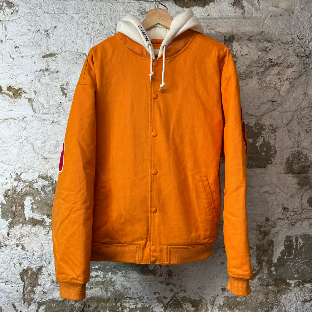 Supreme Twill Varsity Orange Hooded Jacket Sz L