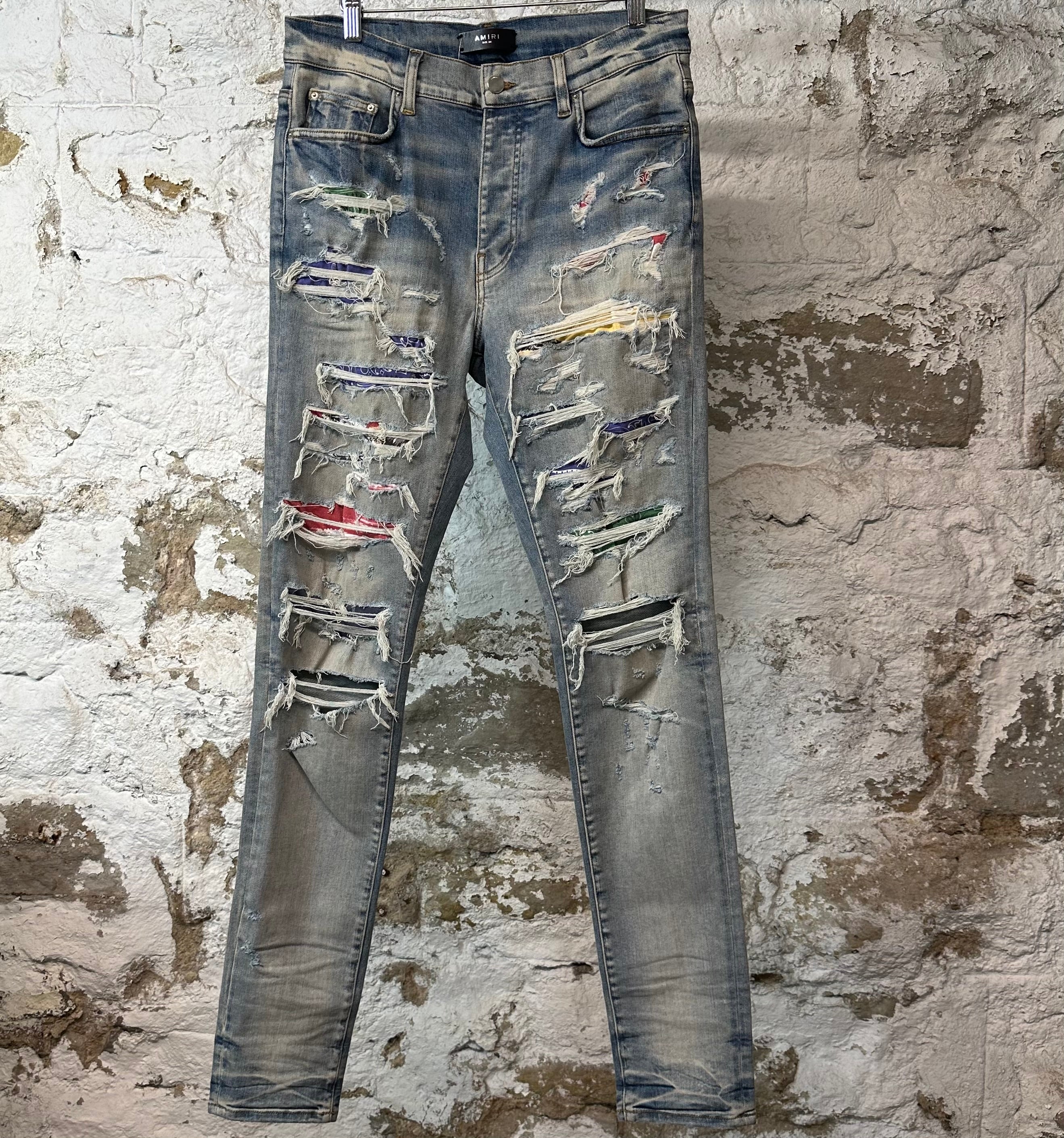 Amiri Multicolor Paisley Blue Denim Jeans Sz 34