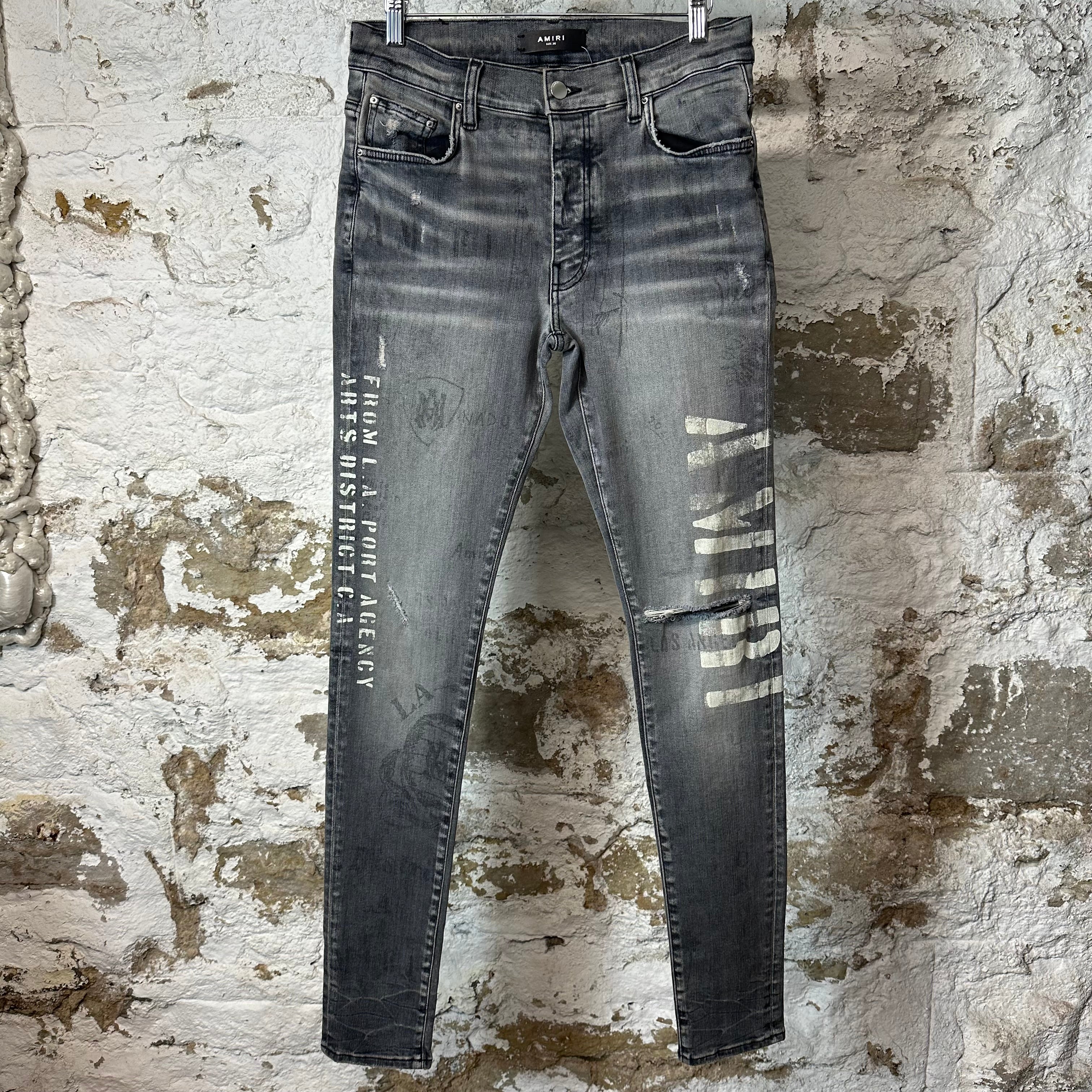 Amiri Army Stencil Grey Denim Jeans Sz 30