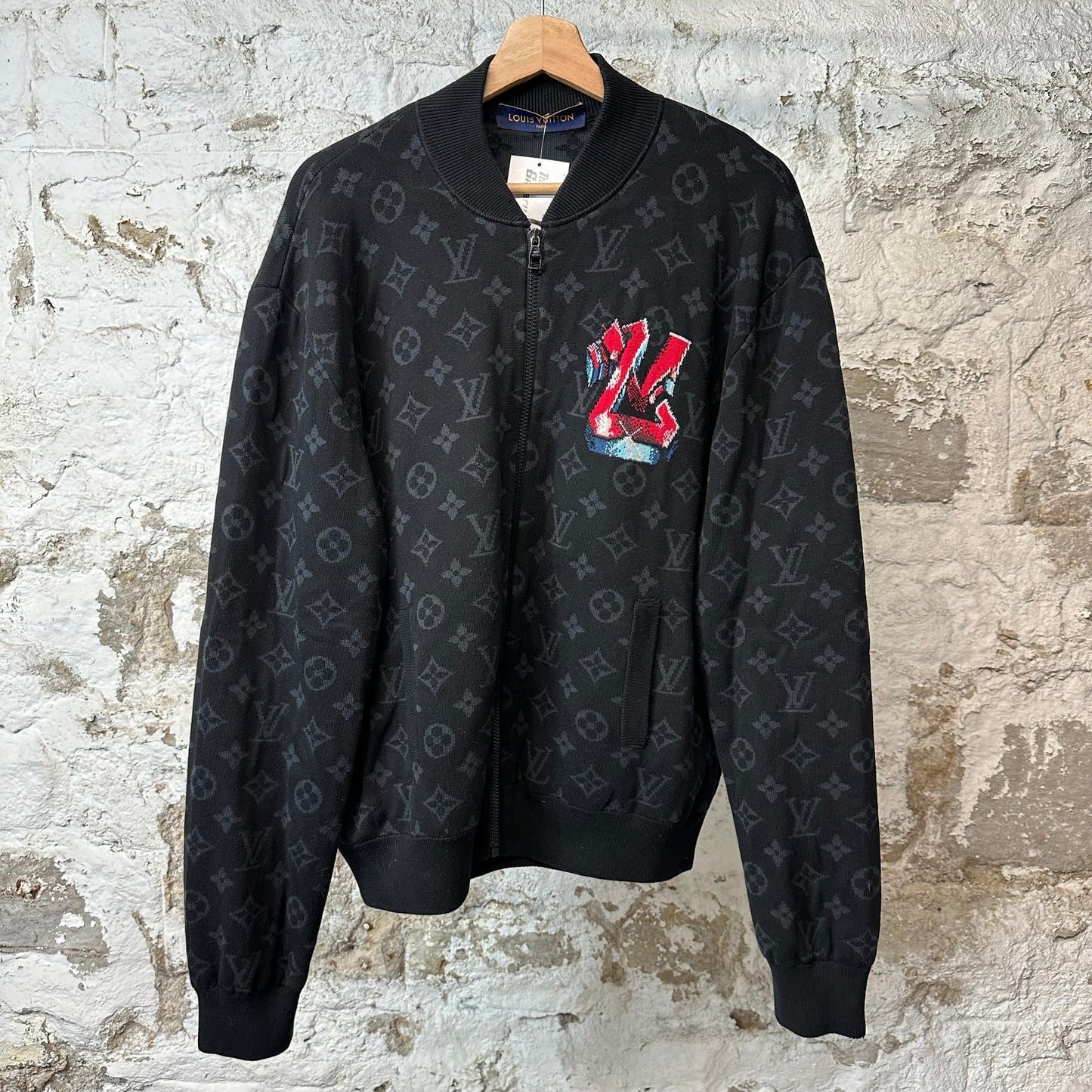 Louis Vuitton Black Monogram Grafitti Zip Up Jacket Sz M