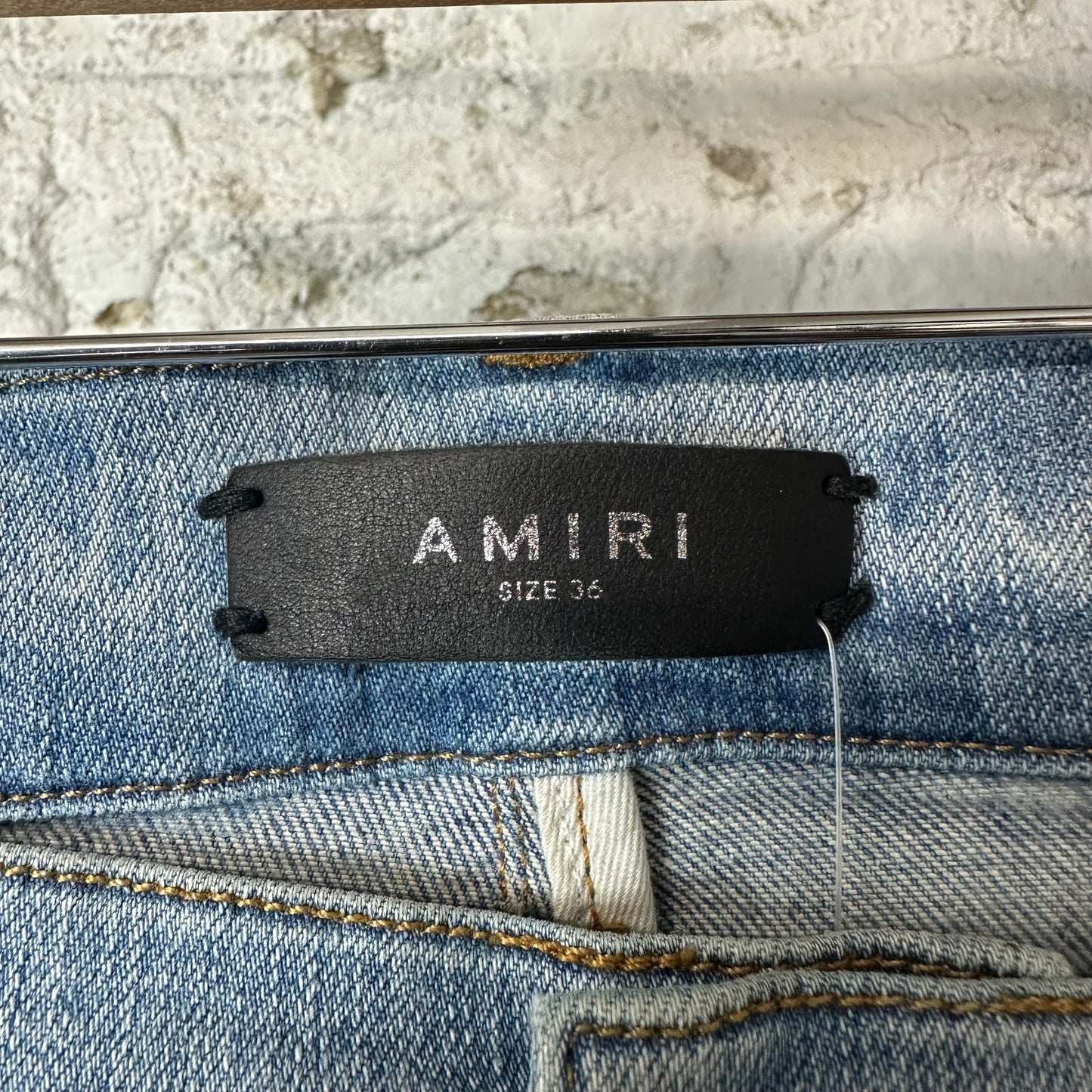 Amiri Old English Spell Blue Denim Jeans Sz 36