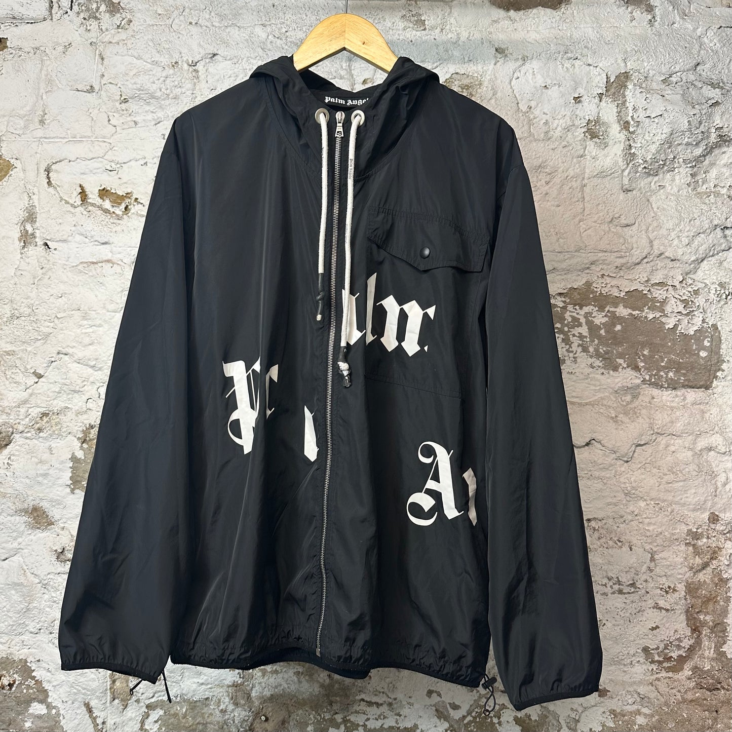 Palm Angels White Spell Zip Up Windbreaker Jacket Sz L