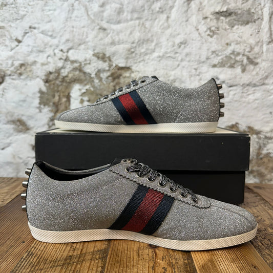 Gucci Bambi Web Silver Glitter Stud Sneaker Sz 6 (38.5)