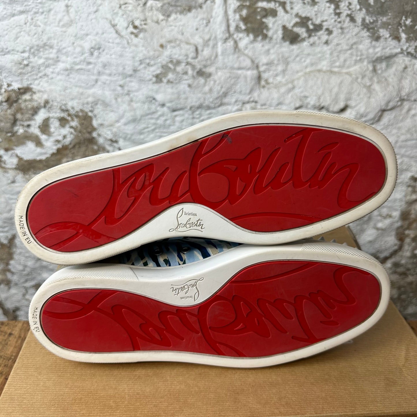 Louboutin Blue Green Stripe Spike Sneaker Sz 10.5 (43.5)