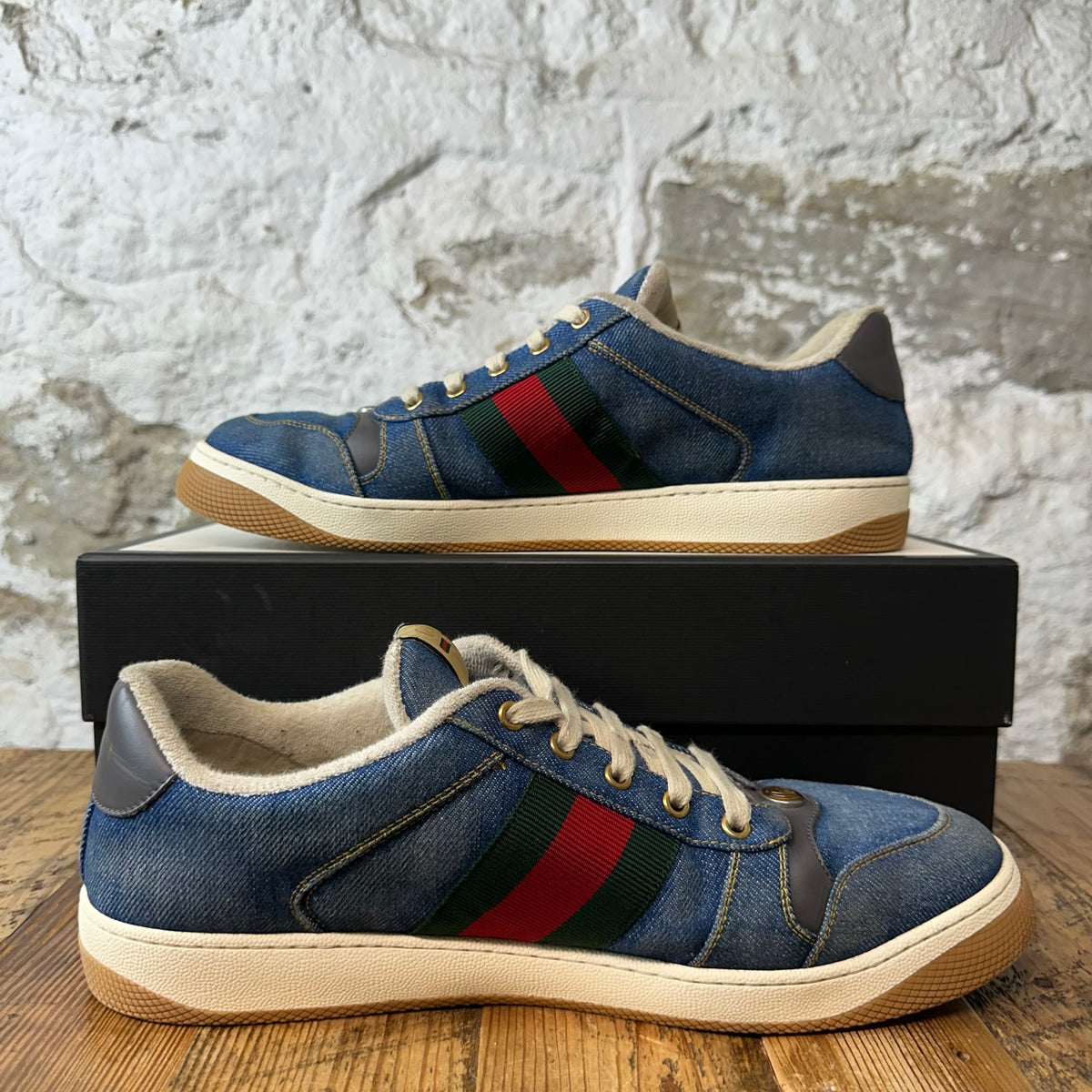 Gucci Screener Blue Denim Canvas Sneaker Sz 11