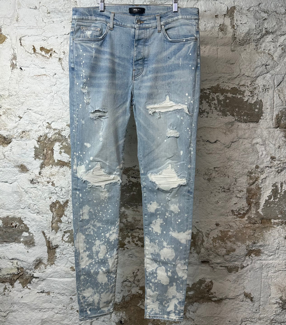 Amiri MX1 White Canvas Bleached Blue Denim Jeans Sz 38