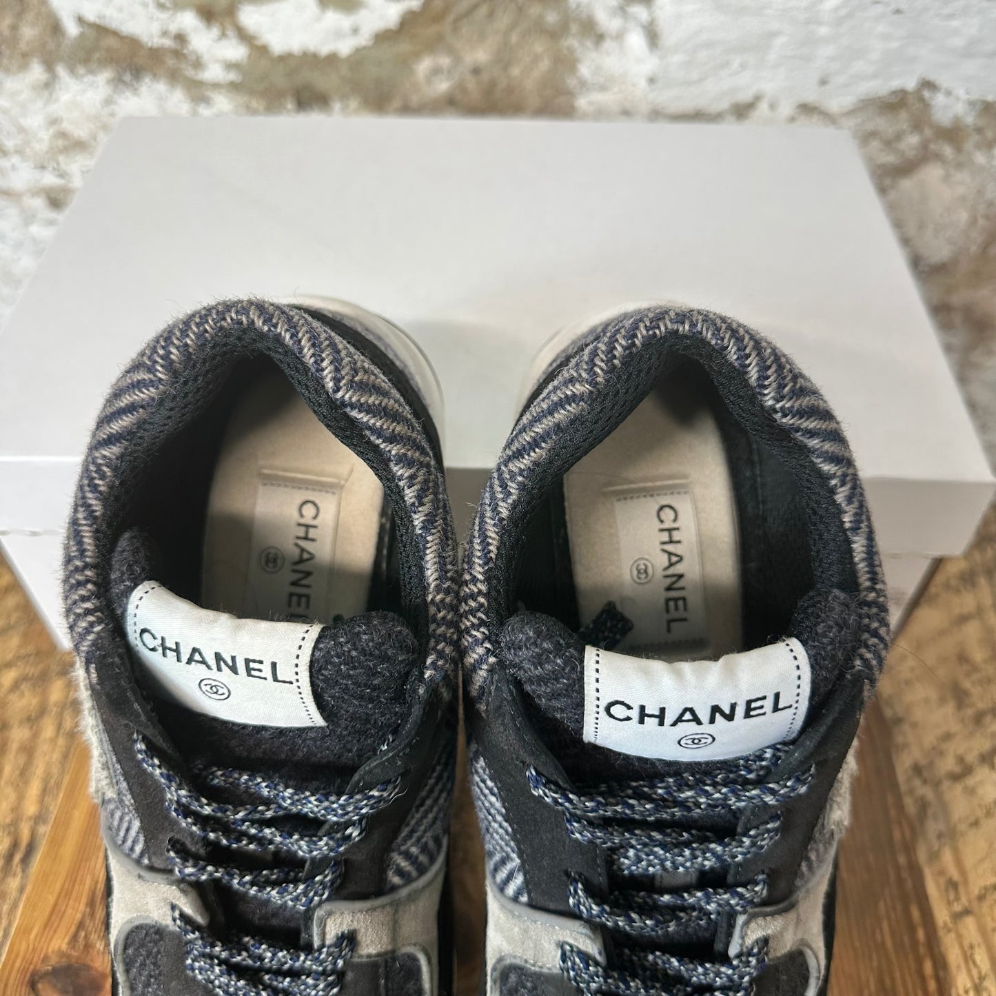 Chanel Black Grey Tweed CC Trainer Sneaker Sz 8 (41)