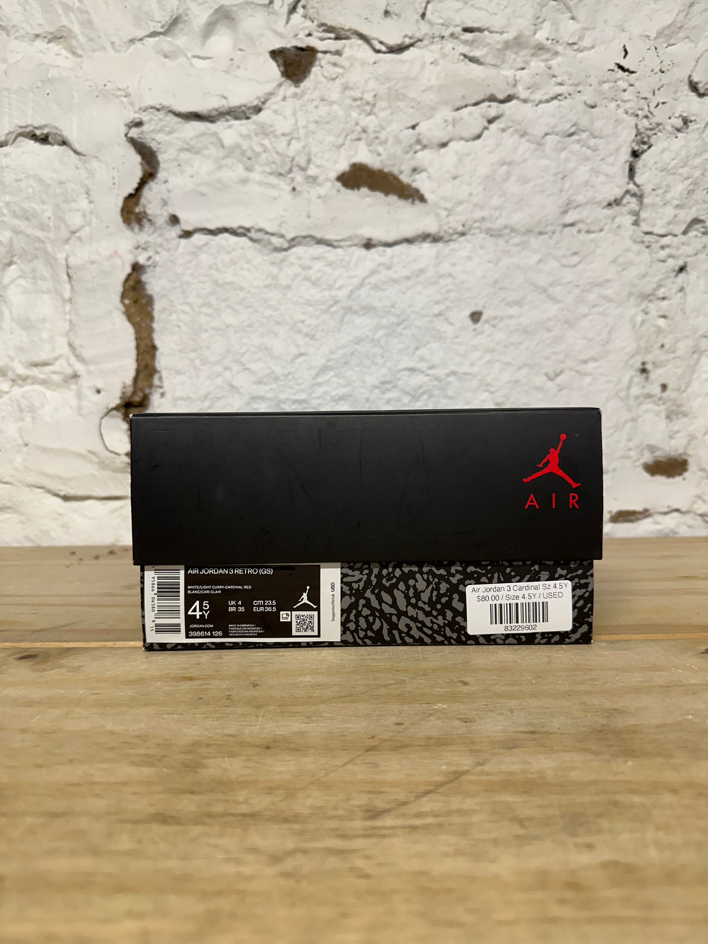 Air Jordan 3 Cardinal Sz 4.5Y