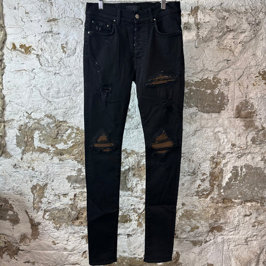 Amiri MX1 Brown Suede Black Denim Jeans Sz 30