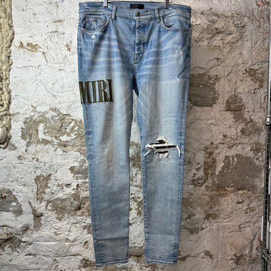 Amiri MX1 Camo Spell Blue Denim Jeans Sz 40