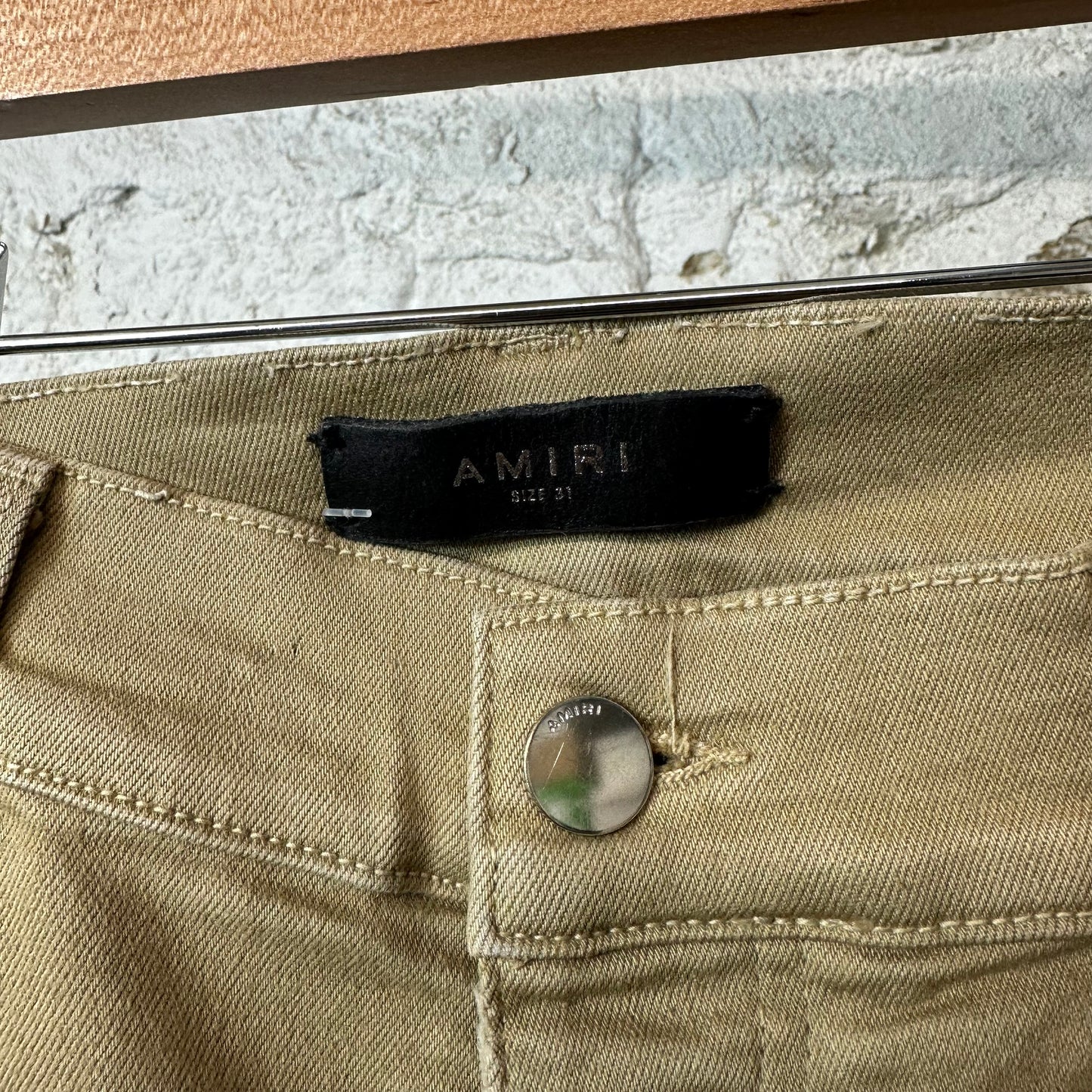 Amiri MX1 Tan Leather Tan Denim Jeans Sz 31 (Stained)
