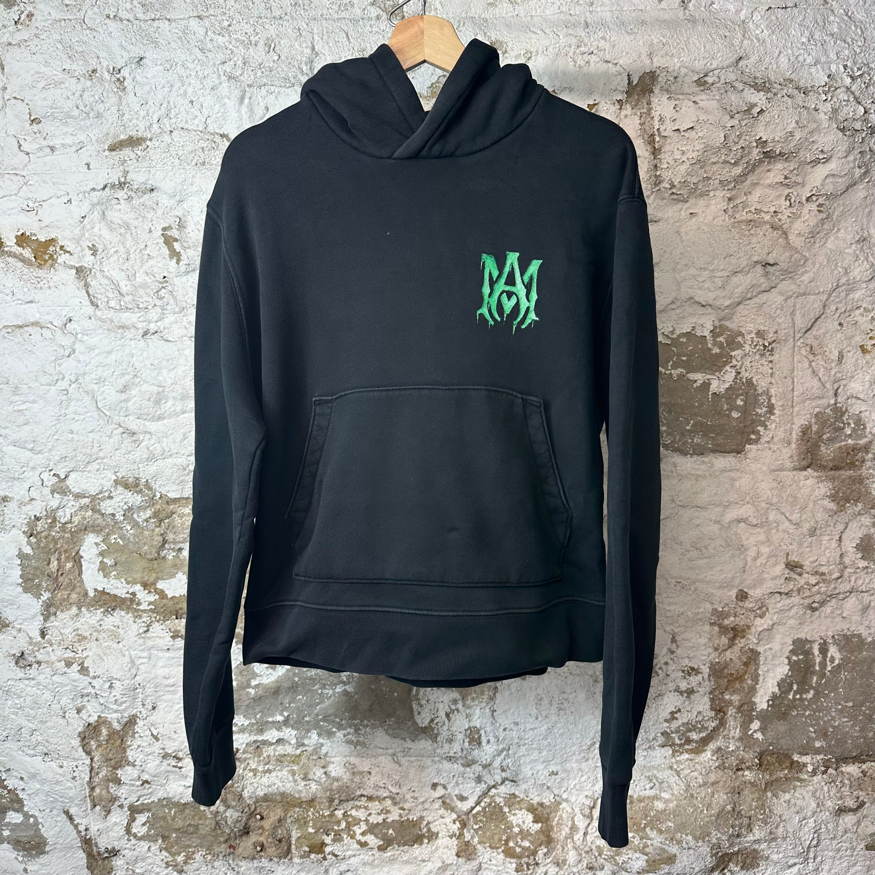 Amiri Green MA Logo Black Hoodie Sz S