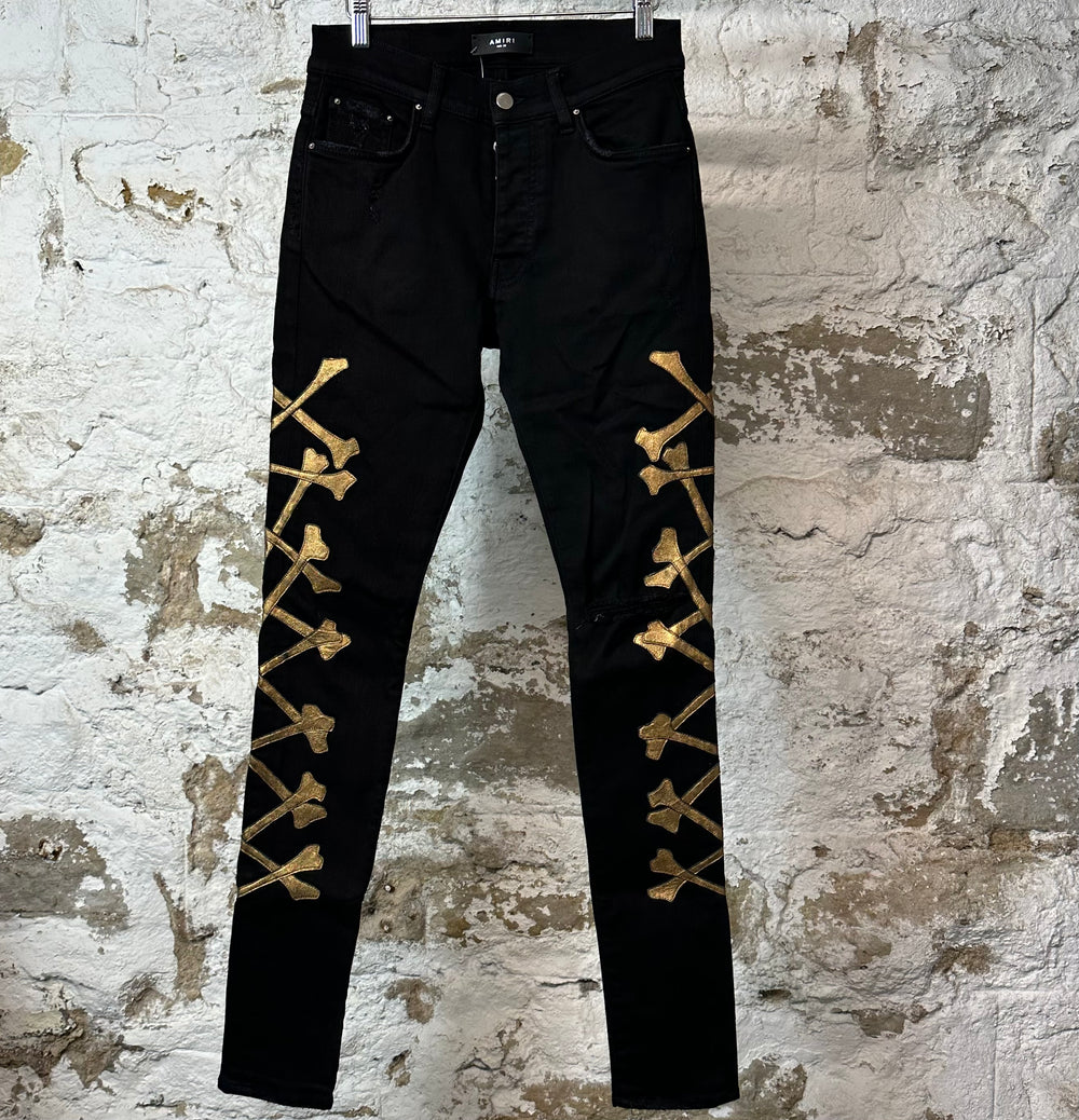 Amiri Gold Bones Black Denim Jeans Sz 30