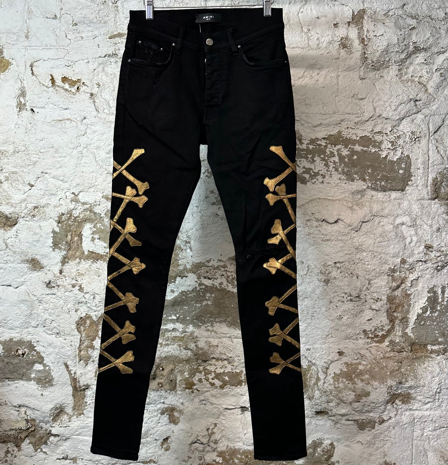 Amiri Gold Bones Black Denim Jeans Sz 30