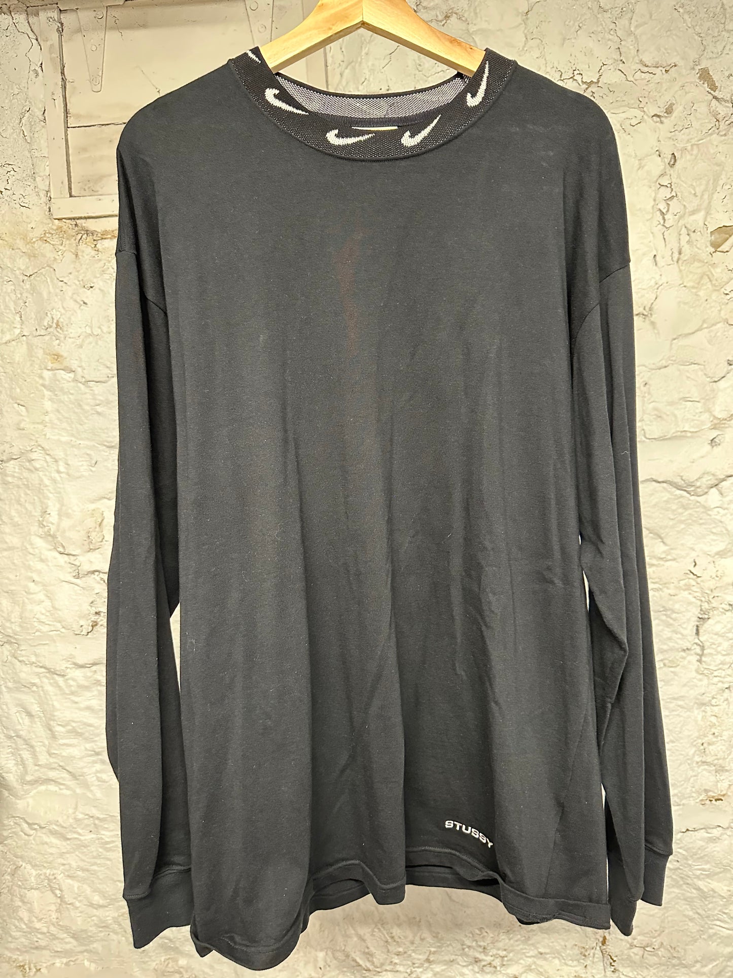 Nike Stussy Neck Swoosh Black L/S T-Shirt Sz M